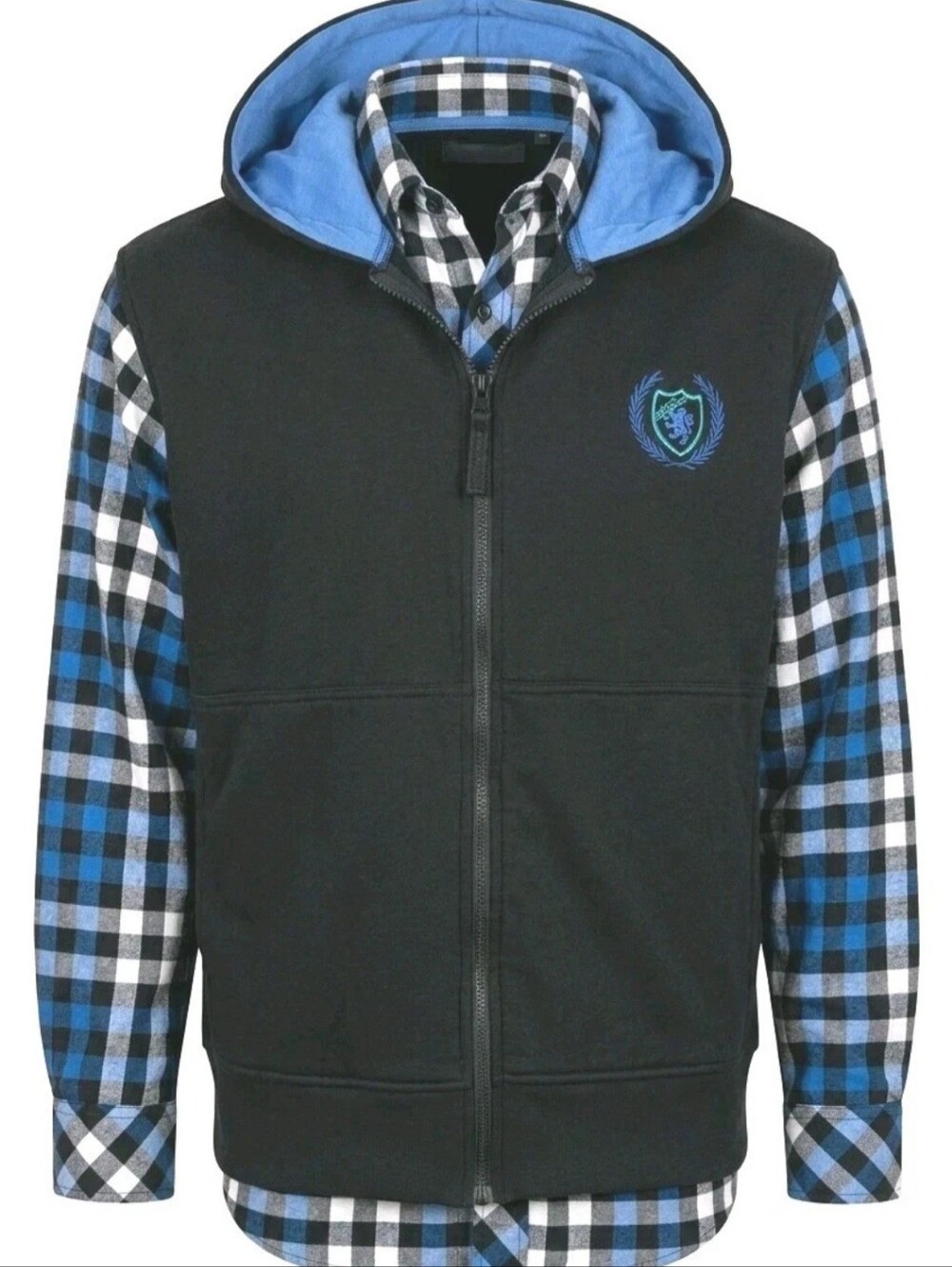 Raider Jean Shirt Mens Large Blue Black Check Plaid Hoodie Jacket Outdoor Skater
